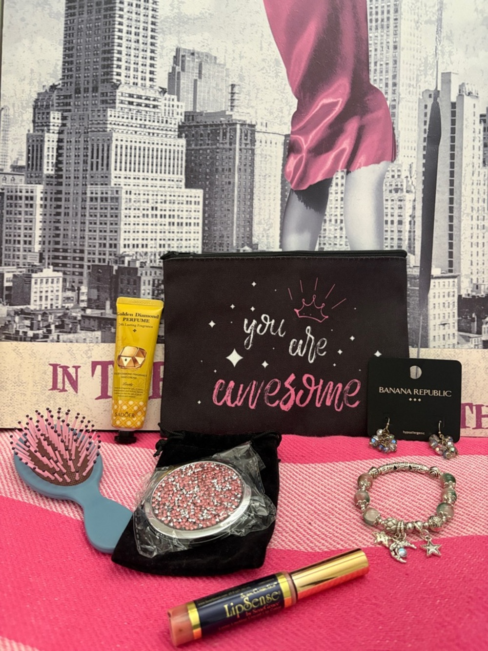 Banana Republic Black and Pink Jewelry Set